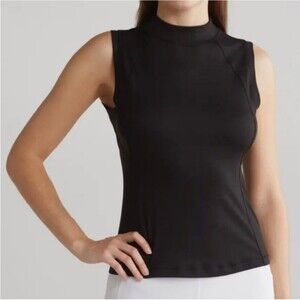 Women's Gottex Peach Skin Collection Mock Neck Tank Top Black Small